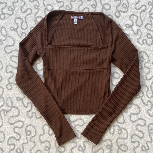Urban Outfitters Tops - Urban Outfitters Brown Square Neck Ribbed Knit Top